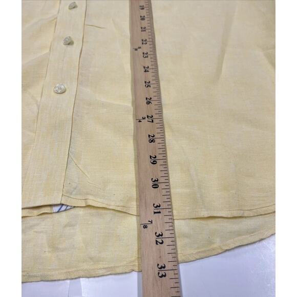 Mine 100% Linen Yellow Collared Long Sleeve Button Up Shirt Men's Sz XL Coastal - Picture 10 of 11